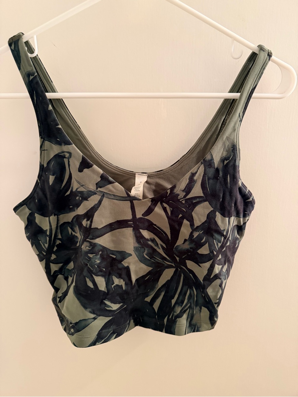 lululemon athletica Olive Green Cropped Tank with Black Graphic Print